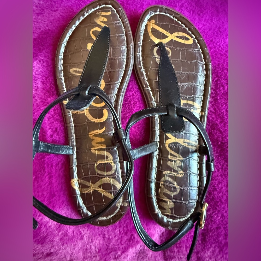 Sam Edelman Black Leather T-strap Sandals